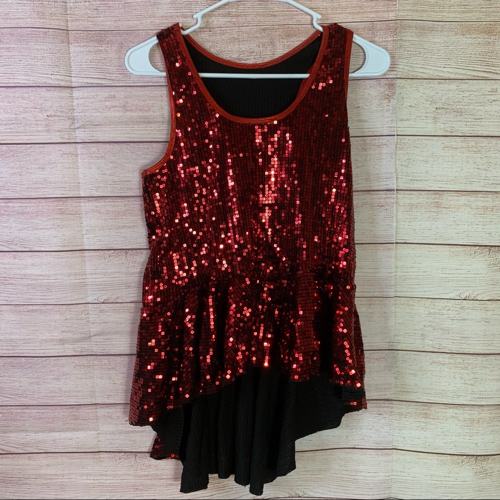 Gia Mia‎ Tank Red Sequin Peplum Dance Top Med